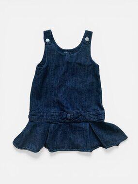 Baby Gap Girls Dark Denim Jumper Dress with Waist Bow Sz 2T